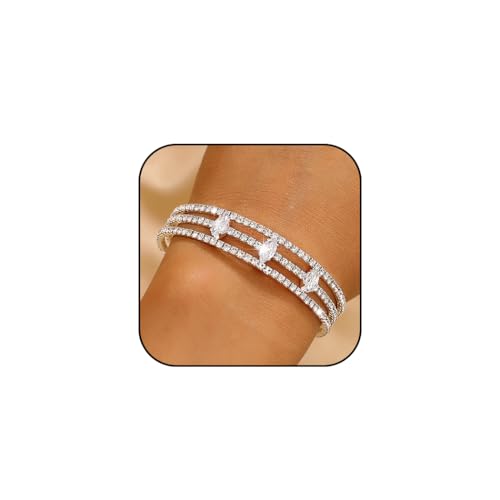 Rhinestone Bangle Bracelets Crystal Layered Cuff Bracelet Sparkle Tennis Stretch Bangles for Women