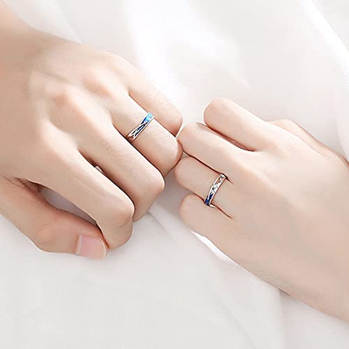 Meteor Shower Matching Couple Rings for Him and Her Sterling Silver 925 Crystal Cubic Zirconia Starry Sky Lucky Star Engagement Wedding Ring Promise Ring Statement Band Adjustable Finger Bands Set2