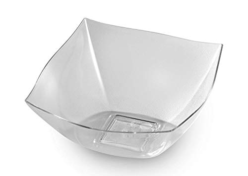 EM 48 8oz Plastic Square Bowls Clear Square Bowls - 8 oz Plastic Soup Bowls Small Party Ice Cream Dessert Bowls