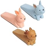 Cute Animal Vinyl Door Stopper Set of 3 - Dog, Rabbit, and Deer Design - Decorative and Functional Door Stop for Bottom of Door - Great Gift Choice for Animal Lovers