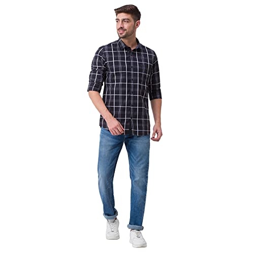 Image of Spykar Men's Regular Fit Raised Collar Full Sleeve Checked Casual Shirts