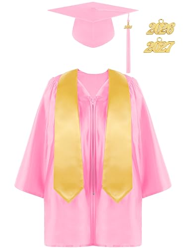 Aneco Preschool Kindergarten Graduation Gown Cap Set with 2026 and 2027 Charms and Graduation Sash