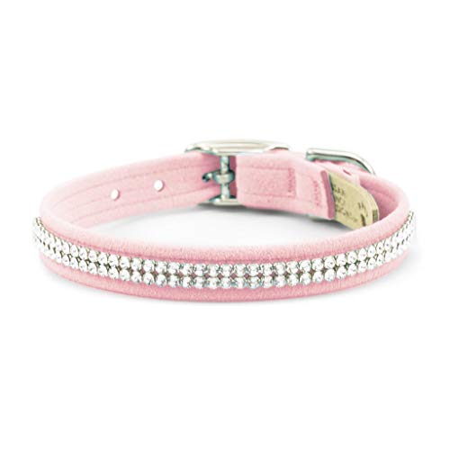 Susan Lanci Dog Collar Swarovski Crystal 2 Row - Color Puppy Pink - Size - Extra Small- Super Soft No-Choke Easy Fit Made in The USA