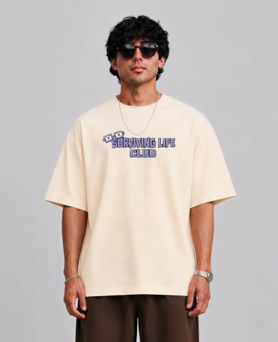 Image of PeaceOut Graphic Printed Oversized Tshirt for Men | 240 GSM 100% Cotton | Drop Shoulder Baggy Loose Fit Streetwear | Half Sleeve Round Neck