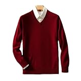 HEYDHSDC Pull Tricoté en Cachemire pour Hommes, Col en V, Couleur Unie, Business, Hiver, 2023 Red XL
