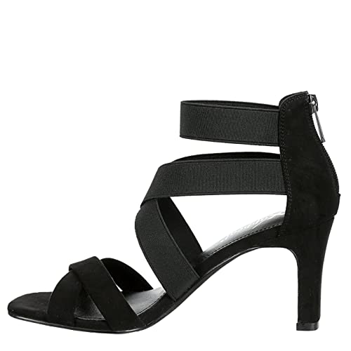 Xappeal Elline - Women's Zip-Up Elastic Ankle Strap Heel Open Toe Dress Sandal Black, Size 5.0 Medium Width #TOP2