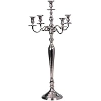 Candelabro de 5 Brazos Candeleros de Metal Plateado Altura 80 cm