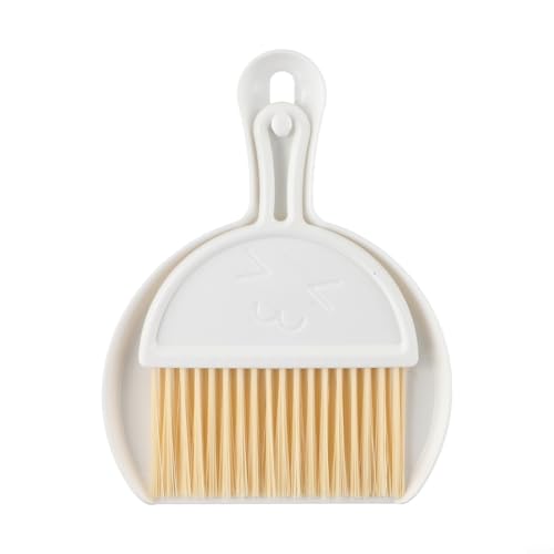Mini recogedor y cepillo de limpieza para escritorios, superficies de laptop, hornos microondas y rejillas de ventilación de coche con agujero para colgar de fácil almacenamiento (blanco)