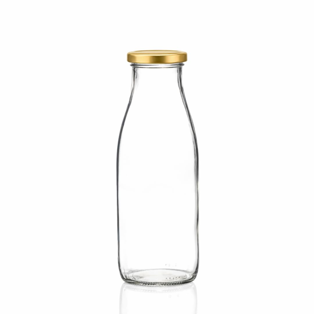 500ml Glass Juice & Milk Bottles with Lids | Reusable Drink Bottles for Smoothies, Milkshakes & Cold Drinks | Pack of 24 | J&B