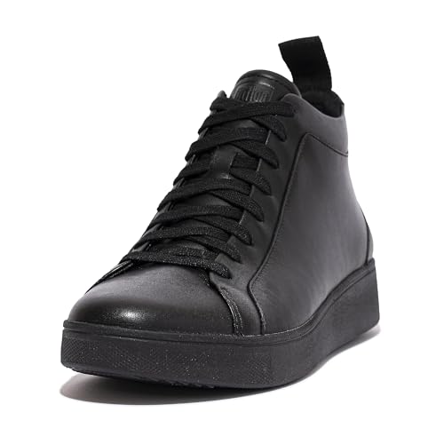 Fitflop Rally Leather High-Top Sneakers, Zapatillas Mujer, Todo Negro, 38 EU