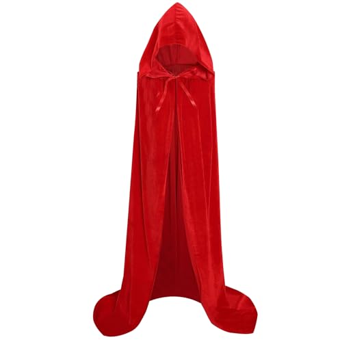 Dajiahao Halloween Hooded Cloak Long Hooded Cloak dult Christmas Halloween Capes Costumes Adult Cape Masquerade Dress Up 59inch(Red)