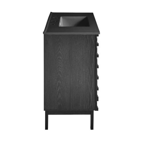 Image of Swiss Madison Cascade 36 in. Black Oak Bathroom Vanity with Black, 3-Hole Ceramic Sink Top