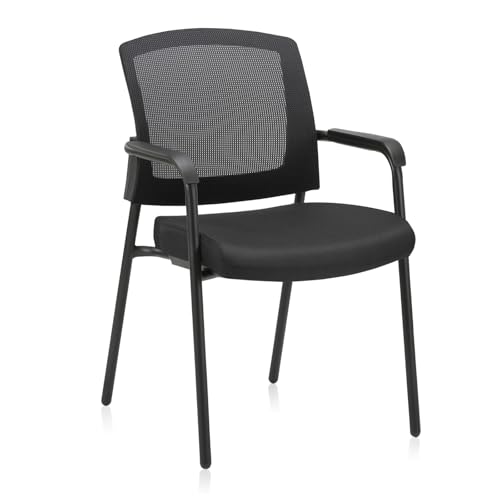Image of CLATINA Stacking Chairs, Stackable Waiting Room Chair No Wheels with Armrest and Lumber Support, Ergonomic Mesh Office Arm Chair Reception Guest Chairs for Home Conference Lobby Church School, Black