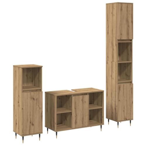 Teenpull Juego de muebles de baño de madera de roble Artisan, 3 piezas, con estante, armario bajo lavabo, armario alto, armario de baño, armario de baño moderno