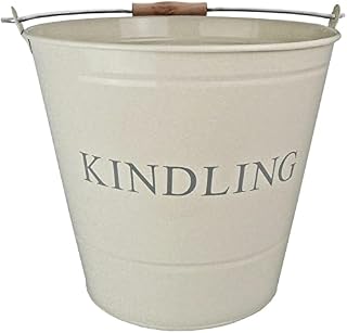 Manor Fireside Kindling Bucket Cream Metal Fire Side Wood Store 0348