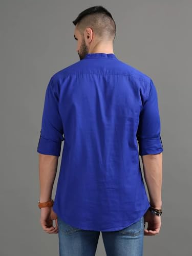 Image of DEEMOON Men's Cotton Blend Full Sleeve Short Kurta with Mandarin Collar Crafted from a Premium Cotton Blend