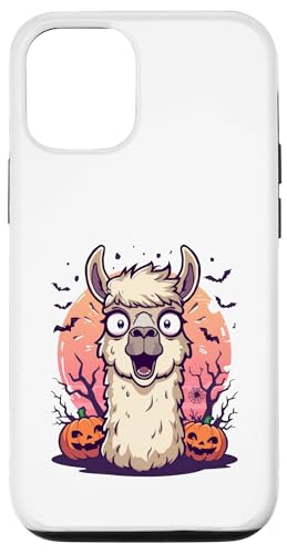 カボチャとコウモリの面白いハロウィンラマ スマホケース iPhone 12/12 Pro 用