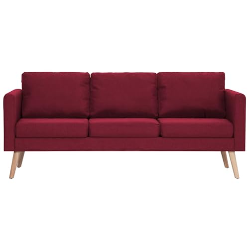 Sofá de tela de 3 plazas rojo vino cómodo con fundas extraíbles y marco de madera 5
