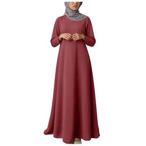 Vestidos musulmanes para mujer, túnicas musulmanas de cintura alta, vestido de oración Ramadán, bata islámica, ropa musulmana, ropa de oración holgada, cubierta completa, vestido maxi, Rojo sandía, M