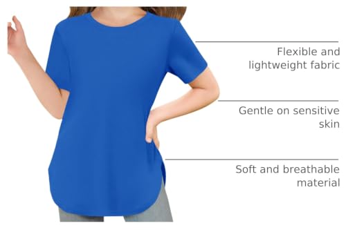 Image of Haloumoning Girls Summer Short Sleeve Shirt Kids Crewneck Curve Hem Soft Tunic Tops T-Shirts 5-14 Years