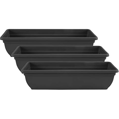 Muddy Hands Pack of 3-60cm Long Black Trough Plant Pot Plastic Planter Outdoor Garden Window Herb Flower Box Cover