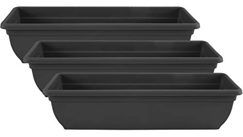 Muddy Hands Pack of 3-60cm Long Black Trough Plant Pot Plastic Planter Outdoor Garden Window Herb...
