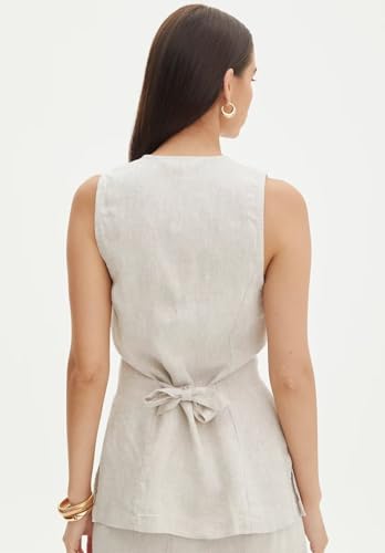 Women's Summer Linen Vest Sleeveless 3 Button V Neck Casual Beach Waistcoat2