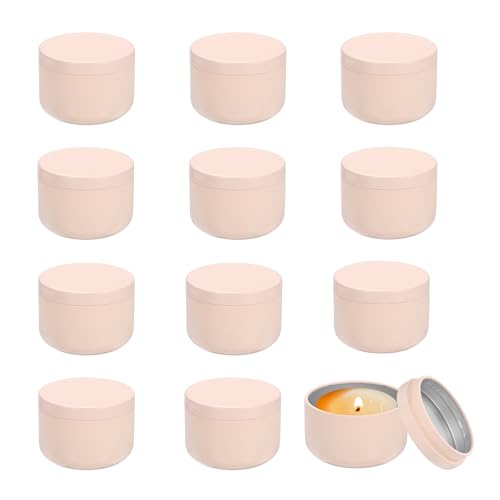 MECCANIXITY 3oz Candle Tins, 12pcs Metal Candle Tins Jars with Lids Round Empty Tin Can Containers Bulk for Storage Tea and Making DIY Arts Crafts Christmas Gifts, Pink