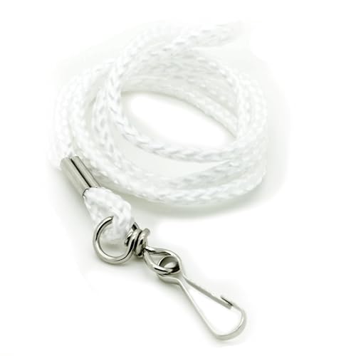 100PCS Rope ID Neck Lanyards with Swivel J Hook for ID Cards/Badges (All 100pcs White)