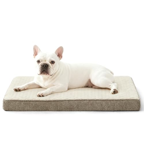 JOEJOY Orthopedic Dog Bed for Small Dogs, Washable Dog Crate Bed Small Sized with Removable Cover, Egg Memory Foam Pet Beds, Beige, 23"x17"