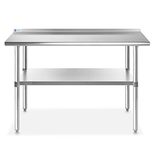 Image of GRIDMANN Stainless Steel Kitchen Prep Table 48 x 24 Inches with Backsplash & Under Shelf, NSF Commercial Work Table for Restaurant and Home
