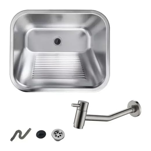 Tanque Cuba Inox 55x45 Escovado Válvula + Torneira Escovada