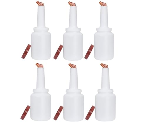 Soro Essentials- 2 qt. Bar Juice Pour Bottles Plastic Brown Color Set of 6- Store and Pour Containers Bar Plastic Juice Pourers Bartending Bar Mixer Bottles Barware for Bar Home Party Kitchen
