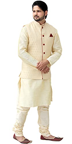 Image of Men's Silk Kurta Pyjama With Waistcoat