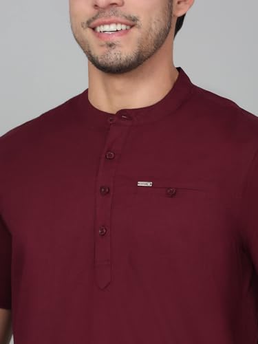 Image of Cantabil Men's Solid Mandarin Collar Half Sleeves Casual Shirt Kurta (P MSKU00002)