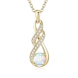 LOCIBLO October Birthstone Necklaces for Women 925 Sterling Silver Infinity Pendant 18K Gold Plated Created White Opal Necklace Jewellery for Her, 16'+2'