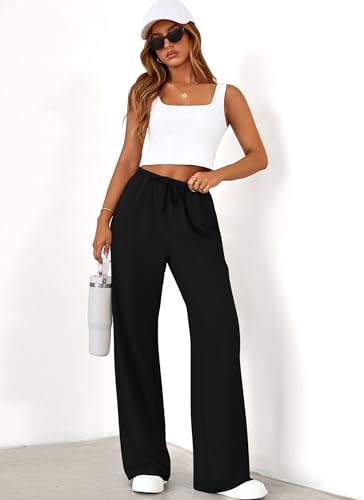 Okiwam Women's Wide Leg Sweatpants Summer 2025 Fall High Waisted Lounge Pants Drawstring Workout Joggers with Pockets4