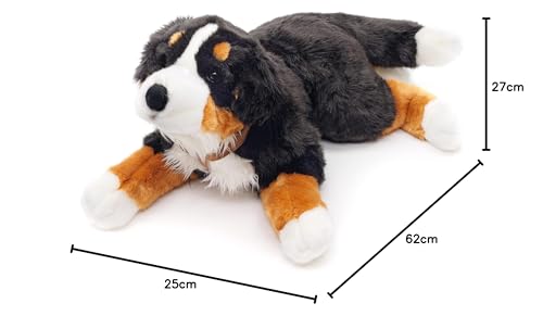 Uni-Toys - Berner Sennenhund mit Geschirr, liegend - 62 cm (Länge) - Plüsch-Hund, Haustier - Plüschtier, Kuscheltier