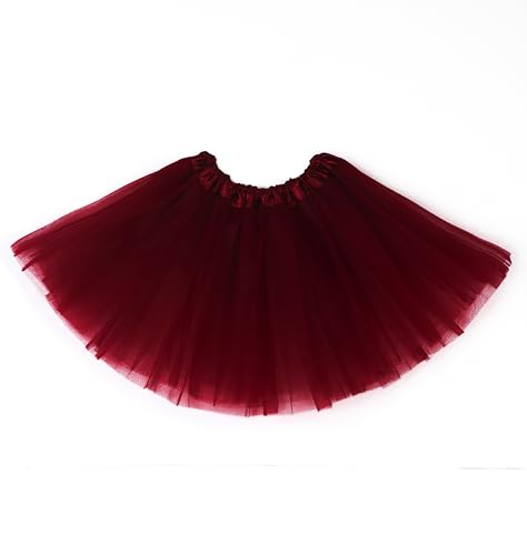 Fepdiu Girls Tutu Skirt 3 Layers Tulle Toddler Ballet Skirts Girls Tulle Tutu Dance Fit Most 3-10 yrs for Dance Party Costume (Dark red)