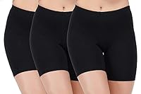 PLUS SHINE Combo Women High Coverage Super Combed Cotton Tights Elastane Stretch Mid Waist Cycling Shorts (Pack of 3) - Black
