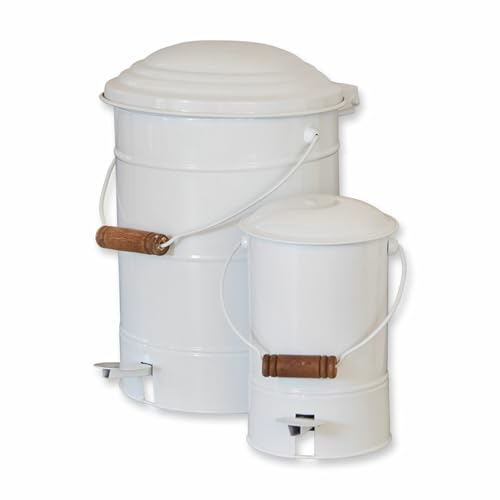 Loberon Lot de 2 poubelles Pernell - Fer, manguier - H/D env. 41/27 cm - Blanc, Blanc