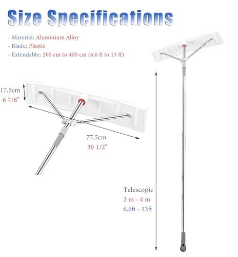 Grabie dachowe, grabie dachowe – aluminiowe narzędzie do usuwania śniegu z ostrzami 58 cm, 77,5 cm, wysuwane drążki dla wydajnego odśnieżania dachu, idealne dla właścicieli domów i sprzątania w zimie