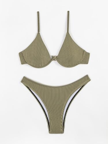 Image of Fanuerg Women Underwire Triangle Bikini Spaghetti Strap Push Up Swimsuit Cheeky Two Piece Bathing Suit