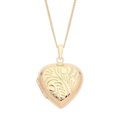 Image of Old English Jewellers 9ct Yellow Gold on Sterling Silver 925 Large Heart Shaped Vintage Locket Pendant Necklace 16 18 20" (18 Inches)