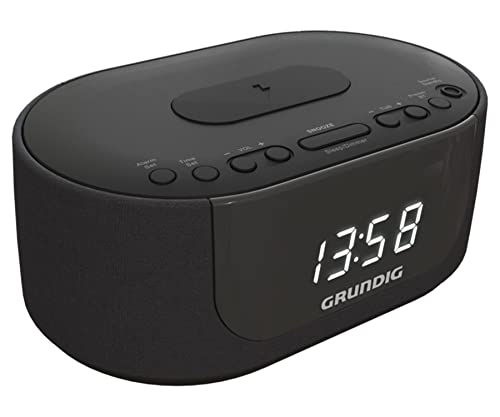 GRUNDIG, SCC400, Radio réveil FM Chargeur Induction, Double Alarme, Luminosité réglable, Affichage Blanc, Fonction BT, Port USB Chargeur, Noir, pour la...