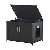 unipaws Black Top Opening Cat Litter Box Enclosure, Flip Top XL Extra Large Cat Box Furniture, Friendly to Elderly People, High Jumbo Automatic Litter Box Cover Hidden for Large Cat
