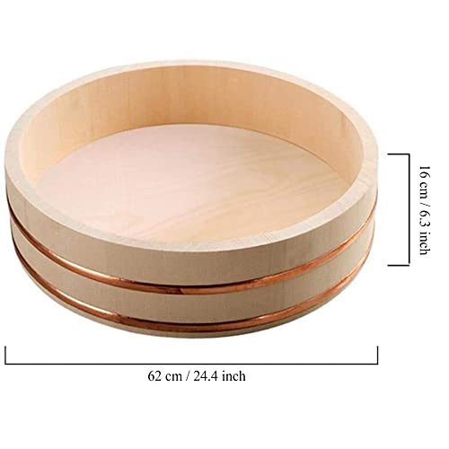 11 Sizes Hangiri Sushi Rice Bowl, Large Flat Bottomed Wooden Sushi Oke Rice Mixing Tub, Sawara Wood & Copper Bands, Home Kitchen Sushi Tool / 62Cm/24.5In #TOP6
