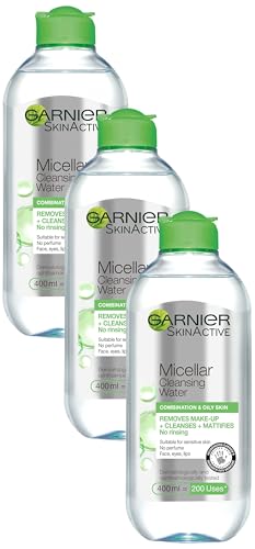 Garnier Micellar Cleansing Water For Combination Skin, Gentle Face Cleanser and Makeup Remover, Fragrance Free, Recognised By The British Skin Foundation, Use With Reusable Micellar Eco Pads, 400 ml