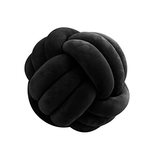 Koomuao Knotenkissen Rund Weicher Samtstoff Knoten-Ball-Kissen Nordische Dekokissen Zierkissen Knoten Geknotetes Kissen für Sofa, Bett, Wohnzimmer, Babyzimmer (Schwarz, 28cm) Cover