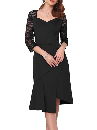 WOMLAYOUT Women's Lace Formal Dress 3/4 Sleeves Sweetheart Neck Irregular